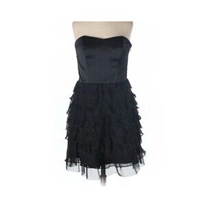 Express Black Strapless Ruffle Satin Little Black Holiday Dress Size 6 NWT